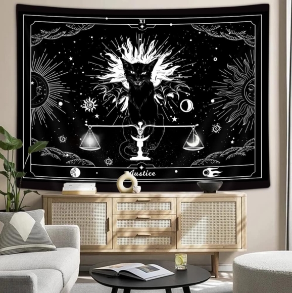 Black Cat Tarot Scales of Justice Card Wall Art Cards Tapestry Kitties Cats New - Picture 3 of 5